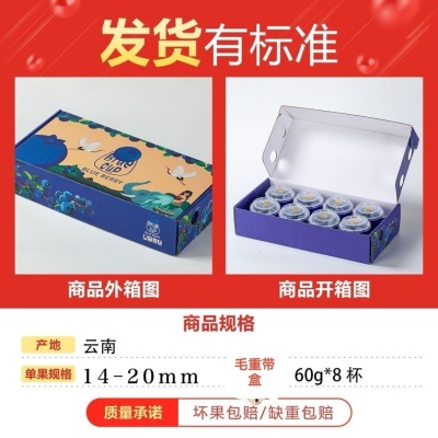 云南新鲜采摘高原蓝莓当季新鲜水果小蓝杯60g8杯礼盒工厂一件批发