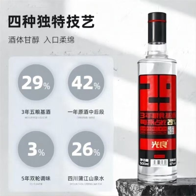 光良白酒29 42度浓香型纯粮食白酒500ml*12瓶整箱 包邮