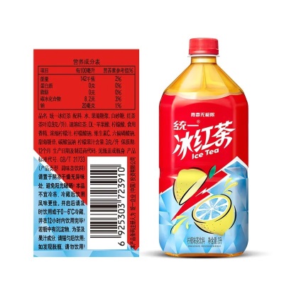 统一冰红茶1L柠檬味茶饮料调味茶饮品大瓶分享装清凉解腻即饮