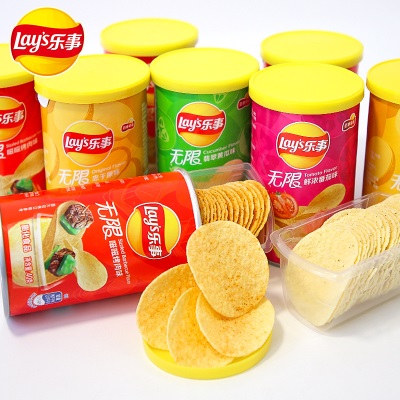 Lay’s/乐事无限薯片罐装40g原味烧烤番茄黄瓜味休闲膨化薯片零食