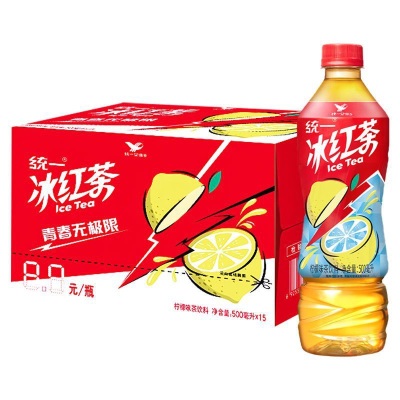 统一冰红茶柠檬味茶饮料500ml*15瓶整箱装柠檬调味茶饮料
